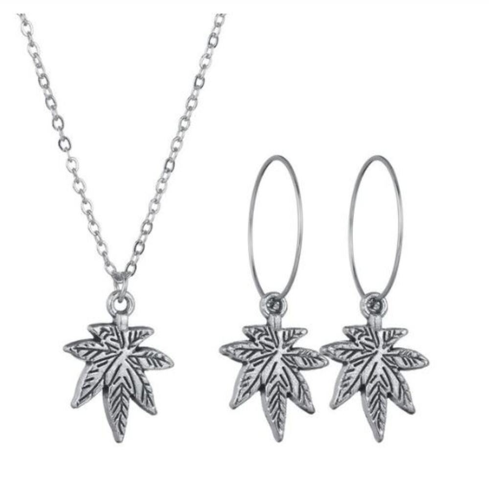 420 flower Leaf Herb 3 Piece Set Necklace and Earrings